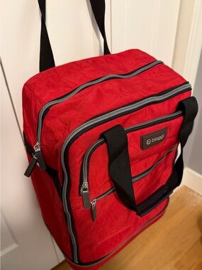 Biaggi Red foldable Travel carry on Bag with Multiple Compartments and rollers